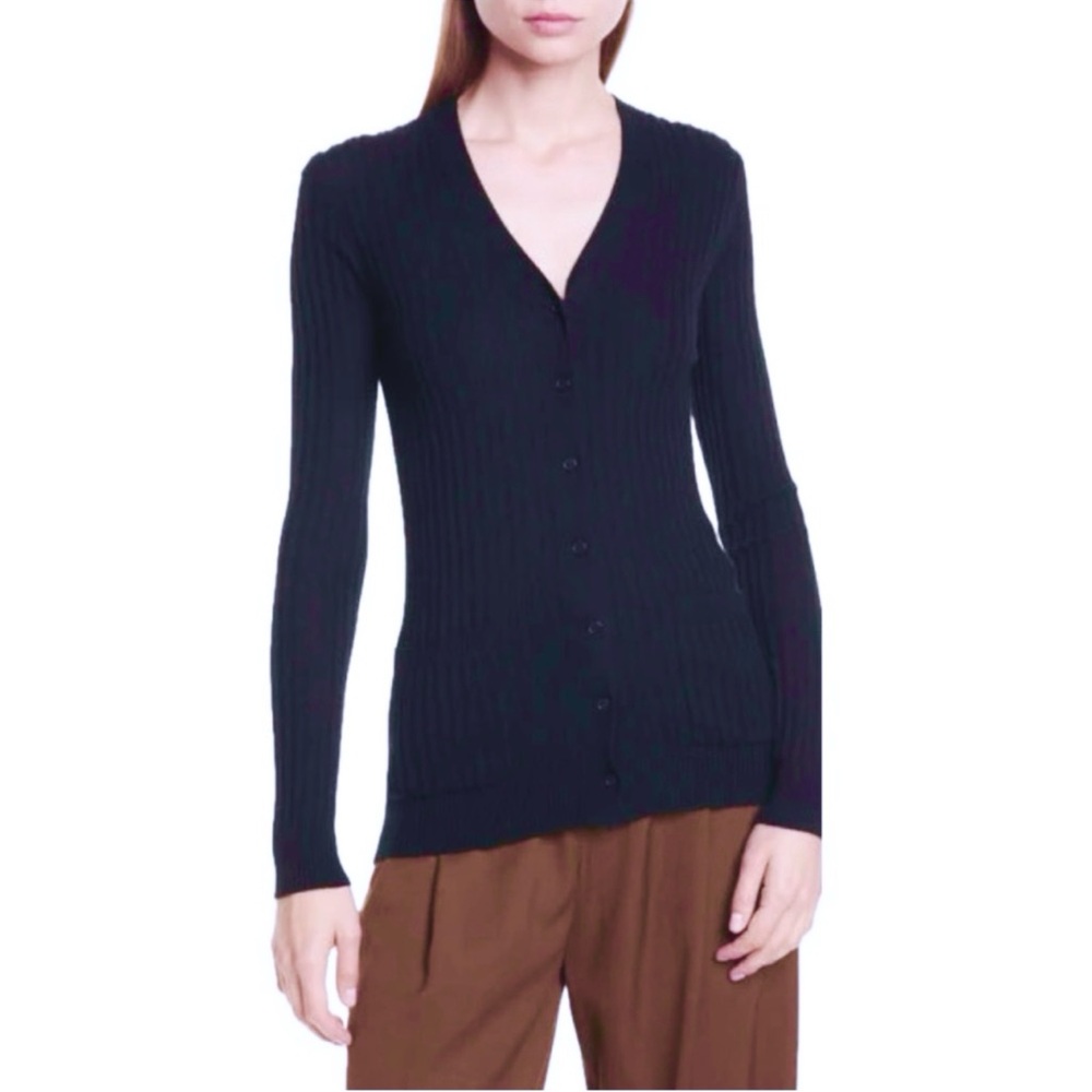 Vince 100% Cashmere Navy Ribbed Women's Cardigan Sweater, Fitted, S